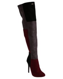 Plum Norfolk Combo Patch Knee High Boot_R1149