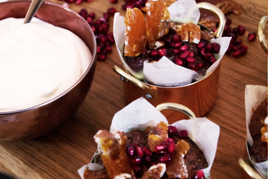 Orange & Anise Malva Puddings With Pecan Brittle & Whipped Cream