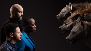 Keegan-Michael Key, Florence Kasumba, and Eric Andre as the hyenas Kamari, Shenzi, and Azizi